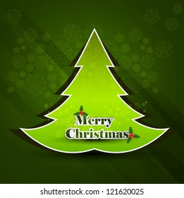 Merry Christmas green tree background card vector