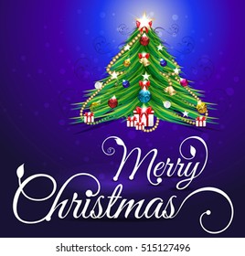 Merry Christmas Green Tree background vector illustration 