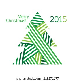 Merry Christmas. Christmas green tree. Happy New Year. Christmas card. Vector illustration.