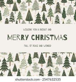 Merry Christmas with Green Tree Pattern Style