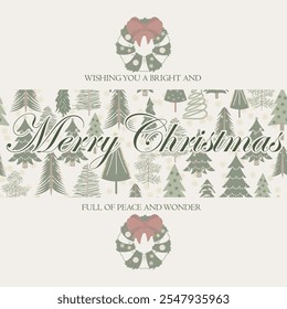 Merry Christmas with Green Tree Pattern Card Style