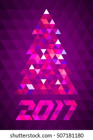 Merry Christmas green tree, triangular pattern pink coloring