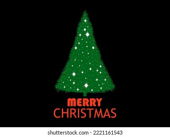 Merry Christmas. Green Christmas tree with white sparkles on a black background. Festive design for greeting cards, invitations and banners. Vector illustration