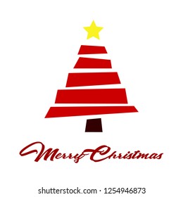 Merry Christmas greeteng card in flat style with vector red Chritmas tree on white background. vector christmas illustration