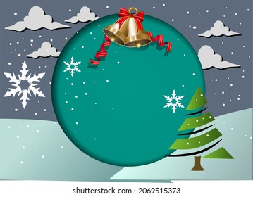 Merry Christmas greeting background vector with Santa Claus tree snow object and bell