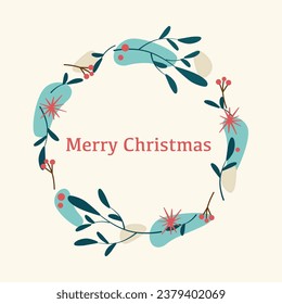 Merry Christmas greeting badge vector wreath illustration.Merry Christmas Corporate Holiday cards and invitations. Floral frames and backgrounds design. New year decoration.Christmas floral wreath