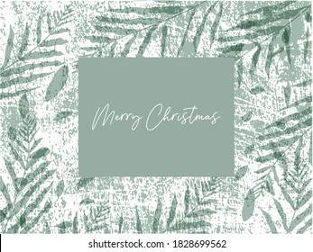 Merry Christmas greeting banner template for advertising or greeting cards, postcards and invitations. trendy hand drawn background textures and botanical elements imitating watercolor paintings