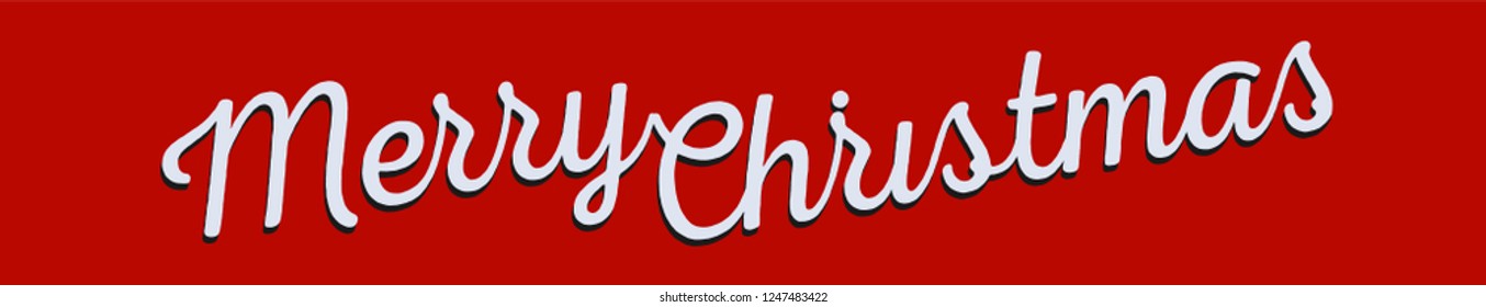 Merry Christmas greeting banner. White lettering on red background, retro design. Vectors