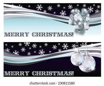 Merry Christmas greeting banners, vector illustration