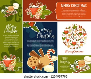 Merry Christmas, greeting banners with winter holiday symbols