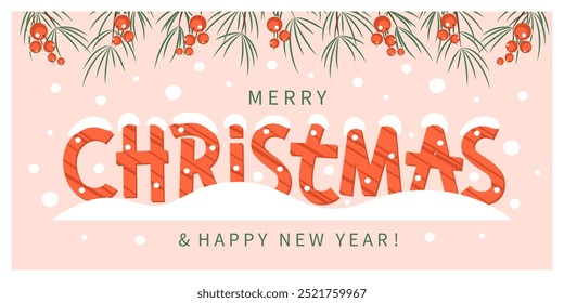 Merry Christmas greeting beautiful design banner. Poster template for winter holidays, lettering Christmas. Vector illustration