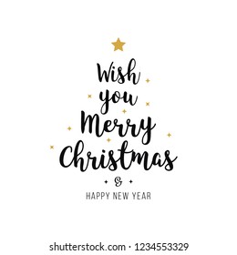 Merry christmas greeting calligraphy text gold black isolated background