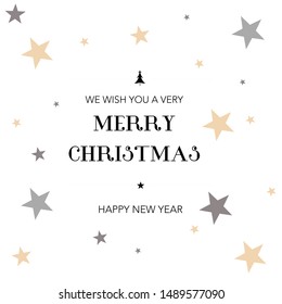 Merry christmas greeting calligraphy text gold black isolated background.