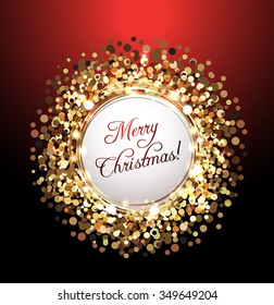 Merry Christmas greeting card against glittering background