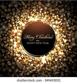 Merry Christmas greeting card against glittering background