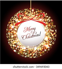 Merry Christmas greeting card against glittering background