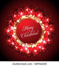 Merry Christmas greeting card against red glittering background
