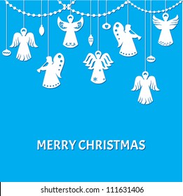 Merry Christmas Greeting Card - Angels - paper cut style - in vector