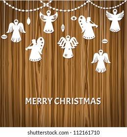 Merry Christmas Greeting Card - Angels - paper cut style - in vector