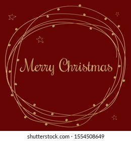 Merry Christmas greeting card, background with  gold frame.Vector Illustration.