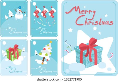 Merry Christmas greeting card background snowman. Cute holiday cartoon character vector set.