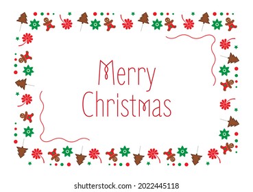 Merry Christmas Greeting Card Background Vector Illustration with Elements Such as Candies, Tape, Tree Decorations