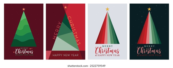 Merry Christmas greeting card background with abstract Christmas tree decoration with happy new year text 