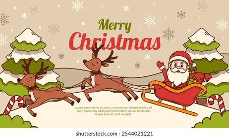 Merry Christmas Greeting card background with Santa Claus, Christmas tree and Christmas Ornaments.