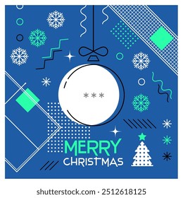 Merry Christmas. Greeting card with Christmas ball as a ping pong ball. Abstract flat design. Vector illustration.