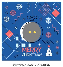 Merry Christmas. Greeting card with Christmas ball as a squash ball. Abstract flat design. Vector illustration.