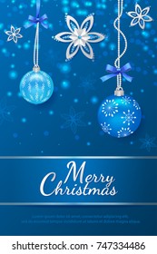 merry Christmas greeting card Christmas ball snowflake flower jewel flat 3D flat ribbon