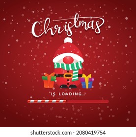 Merry Christmas greeting card or banner design with a cute Santa Claus and handwrite message. Vector illustration. 