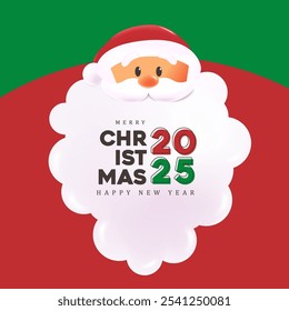 Merry Christmas greeting card banner with cute funny Santa Claus characters in cartoon style 