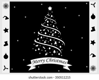 Merry Christmas Greeting Card Black With Banner Black