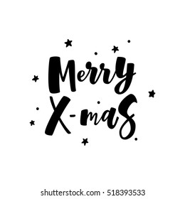 Merry christmas greeting card. Black and white, hand drawn winter font for design cards, overlays, scrapbooks. Vector calligraphy sign