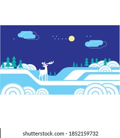 Merry Christmas greeting card with blue winter landscape, Happy New Year celebration, holiday party invitation, vector illustration