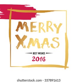 Merry Christmas Greeting Card. Brush hand drawn lettering