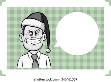 Merry Christmas greeting card with businessman angry elf - just add your text