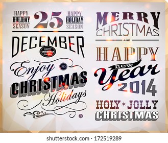 Merry Christmas greeting card with calligraphy elements. Vector set