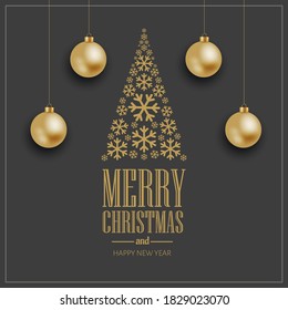 Merry Christmas greeting card with calligraphy and decorative elements on black background.