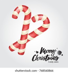 Merry Christmas greeting card, candy cane vector illustration Christmas ornaments