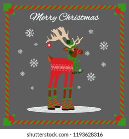 Merry Christmas greeting card in cartoon style. Cute deer character.
Vector illustration of cartoon Christmas reindeer.