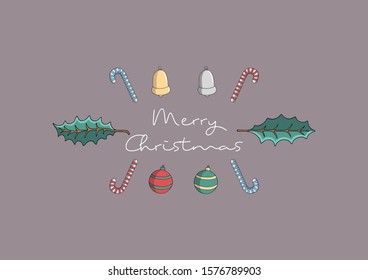 Merry Christmas Greeting Card. Cartoon Christmas Elements. Isolated Vector Illustration.