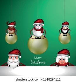 Merry christmas greeting card with christmas characters - Vector