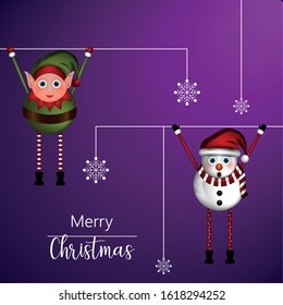 Merry christmas greeting card with christmas characters - Vector