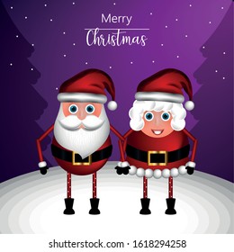 Merry christmas greeting card with christmas characters - Vector