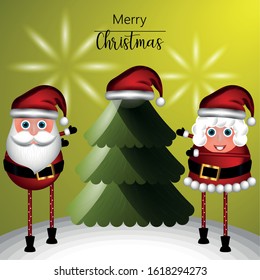 Merry christmas greeting card with christmas characters - Vector