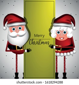 Merry christmas greeting card with christmas characters - Vector