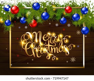 Merry Christmas greeting card. Cold Lettering. Vector illustration