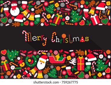 Merry Christmas greeting card with colorful lettering design. Vector illustration.